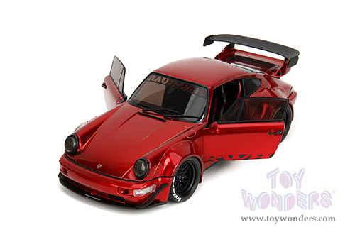 Jada Toys Pink Slips - Rauh-Welt Begriff (RWB) Body Kit with Display Base (1/18 scale diecast model car, Blue/Black with Pink stripes) 35726
