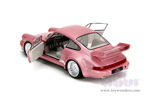 Jada Toys Pink Slips - Porsche 911 Carrera RS (964) with Display Base (1/18 scale diecast model car, Metallic Pink/w White stripes) 35727