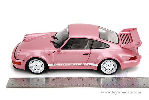 Jada Toys Pink Slips - Porsche 911 Carrera RS (964) with Display Base (1/18 scale diecast model car, Metallic Pink/w White stripes) 35727