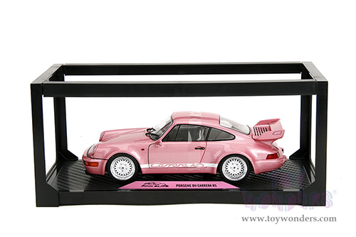 Jada Toys Pink Slips - Porsche 911 Carrera RS (964) with Display Base (1/18 scale diecast model car, Metallic Pink/w White stripes) 35727