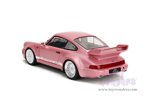 Jada Toys Pink Slips - Porsche 911 Carrera RS (964) with Display Base (1/18 scale diecast model car, Metallic Pink/w White stripes) 35727