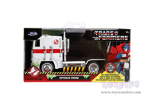Jada Toys - Hollywood Rides | TRANSFORMERS G1 Optimus Prime® Truck Ghostbusters Ecto-1 Crossover (1/32, diecast model car, White) 35862