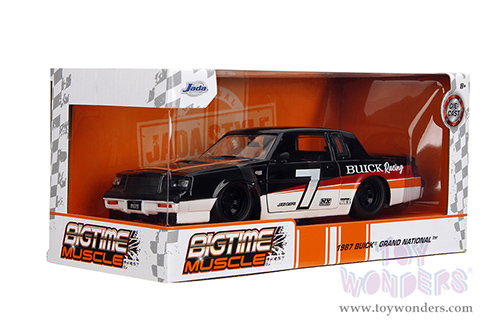 Jada Toys Bigtime Muscle - Buick® Grand National™ #7 "Buick Racing" (1987, 1/24 scale diecast model car, White/Black w Red/Orange stripes) 35864