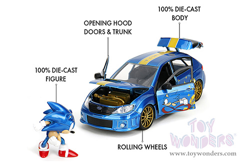 Jada Toys - Hollywood Rides | Subaru Impreza WRX STI with Sonic Diecast Figure "Sonic The Hedgehog" (2012, 1/24, diecast model car, Blue) 35871