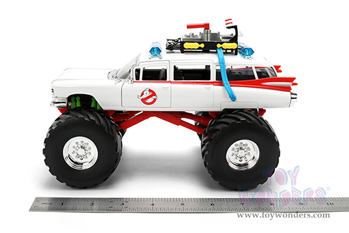 Jada Toys - Hollywood Rides | Ghostbusters™ Ecto-1™ Cadillac Ambulance Monster Truck (1/24 scale diecast model car, White) 35943