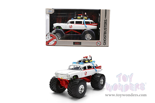 Jada Toys - Hollywood Rides | Ghostbusters™ Ecto-1™ Cadillac Ambulance Monster Truck (1/24 scale diecast model car, White) 35943