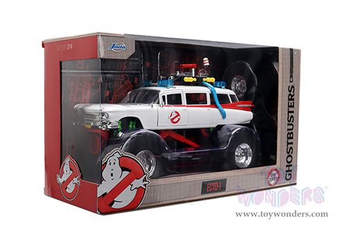 Jada Toys - Hollywood Rides | Ghostbusters™ Ecto-1™ Cadillac Ambulance Monster Truck (1/24 scale diecast model car, White) 35943