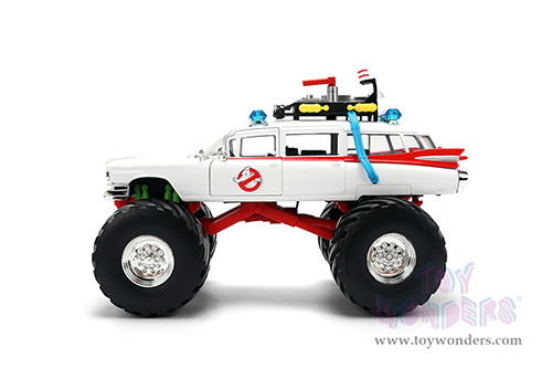Jada Toys - Hollywood Rides | Ghostbusters™ Ecto-1™ Cadillac Ambulance Monster Truck (1/24 scale diecast model car, White) 35943