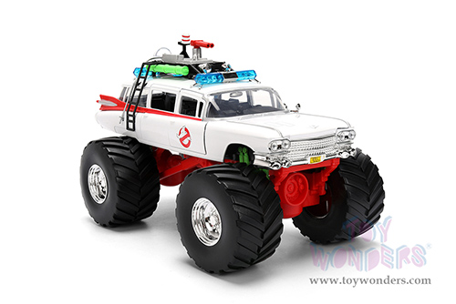 Jada Toys - Hollywood Rides | Ghostbusters™ Ecto-1™ Cadillac Ambulance Monster Truck (1/24 scale diecast model car, White) 35943