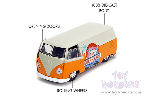 Jada Toys - Hollywood Rides | Disney Stitch Volkswagen Bus "Stitch's Surf Shack" (1961, 1/32 scale diecast model car, Orange/Cream) 36144