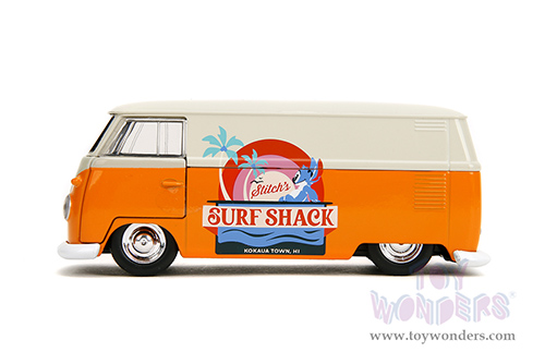 Jada Toys - Hollywood Rides | Disney Stitch Volkswagen Bus "Stitch's Surf Shack" (1961, 1/32 scale diecast model car, Orange/Cream) 36144