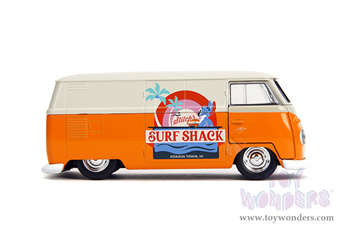 Jada Toys - Hollywood Rides | Disney Stitch Volkswagen Bus "Stitch's Surf Shack" (1961, 1/32 scale diecast model car, Orange/Cream) 36144