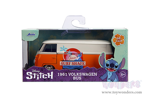 Jada Toys - Hollywood Rides | Disney Stitch Volkswagen Bus "Stitch's Surf Shack" (1961, 1/32 scale diecast model car, Orange/Cream) 36144