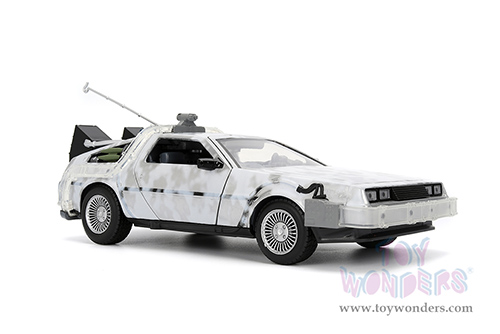 Jada Toys - Hollywood Rides | Back to the Future Part I De Lorean Time Machine with lights Frost version (1/24 scale diecast model car, Brushed Metal) 36145