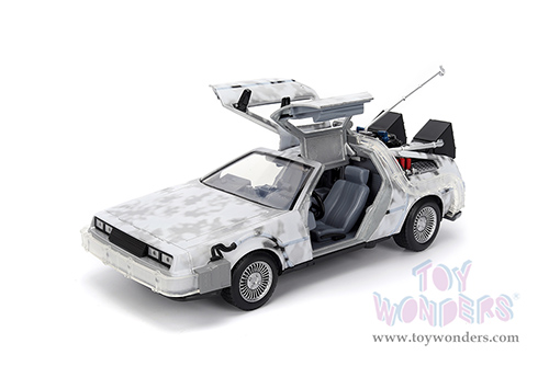 Jada Toys - Hollywood Rides | Back to the Future Part I De Lorean Time Machine with lights Frost version (1/24 scale diecast model car, Brushed Metal) 36145