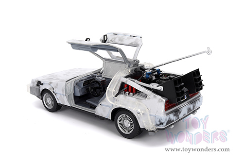 Jada Toys - Hollywood Rides | Back to the Future Part I De Lorean Time Machine with lights Frost version (1/24 scale diecast model car, Brushed Metal) 36145
