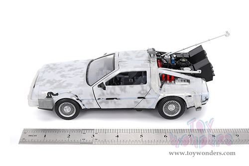 Jada Toys - Hollywood Rides | Back to the Future Part I De Lorean Time Machine with lights Frost version (1/24 scale diecast model car, Brushed Metal) 36145