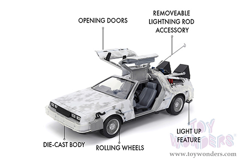 Jada Toys - Hollywood Rides | Back to the Future Part I De Lorean Time Machine with lights Frost version (1/24 scale diecast model car, Brushed Metal) 36145