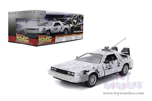 Jada Toys - Hollywood Rides | Back to the Future Part I De Lorean Time Machine with lights Frost version (1/24 scale diecast model car, Brushed Metal) 36145
