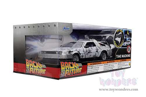 Jada Toys - Hollywood Rides | Back to the Future Part I De Lorean Time Machine with lights Frost version (1/24 scale diecast model car, Brushed Metal) 36145