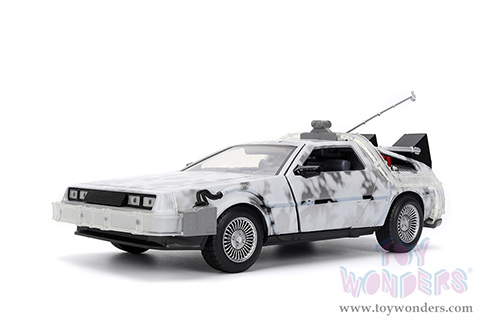 Jada Toys - Hollywood Rides | Back to the Future Part I De Lorean Time Machine with lights Frost version (1/24 scale diecast model car, Brushed Metal) 36145