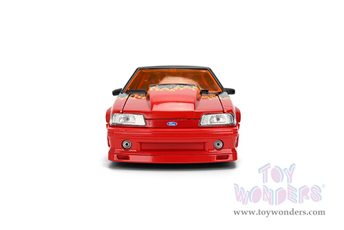 Jada Toys - Hollywood Rides | Ford Mustang GT with Chester Cheetah Diecast Figure "Cheetos® Flamin' Hot®" (1989, 1/24, diecast model car, Black/w Red flames) 36255