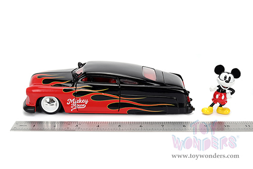 Jada Toys - Hollywood Rides | Disney Mercury with Vintage Mickey Mouse Diecast Figure (1951, 1/24, diecast model car, Black/Red flames) 36272