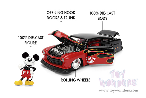 Jada Toys - Hollywood Rides | Disney Mercury with Vintage Mickey Mouse Diecast Figure (1951, 1/24, diecast model car, Black/Red flames) 36272