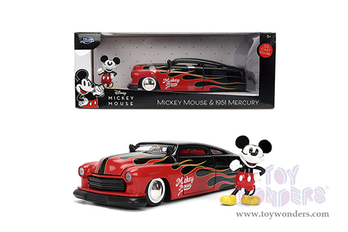 Jada Toys - Hollywood Rides | Disney Mercury with Vintage Mickey Mouse Diecast Figure (1951, 1/24, diecast model car, Black/Red flames) 36272