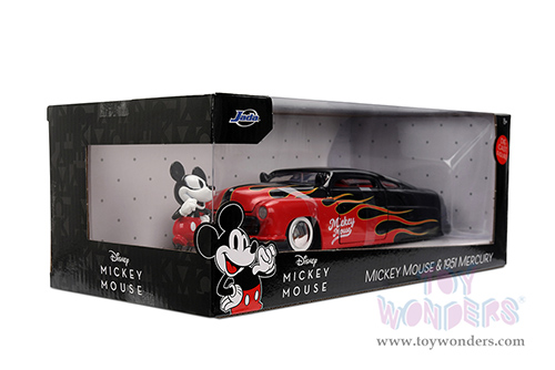 Jada Toys - Hollywood Rides | Disney Mercury with Vintage Mickey Mouse Diecast Figure (1951, 1/24, diecast model car, Black/Red flames) 36272