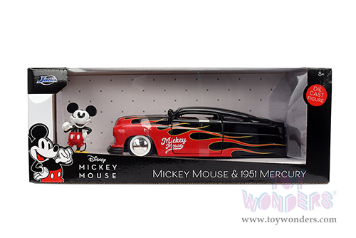 Jada Toys - Hollywood Rides | Disney Mercury with Vintage Mickey Mouse Diecast Figure (1951, 1/24, diecast model car, Black/Red flames) 36272