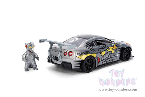 Jada Toys - Hollywood Rides | Nissan Skyline GT-R (R35) Ben Sopra with Mechagodzilla Diecast Figure "Godzilla" (2009, 1/24, diecast model car, Silver) 36285
