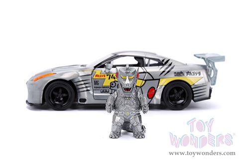 Jada Toys - Hollywood Rides | Nissan Skyline GT-R (R35) Ben Sopra with Mechagodzilla Diecast Figure "Godzilla" (2009, 1/24, diecast model car, Silver) 36285