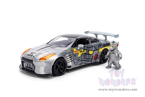 Jada Toys - Hollywood Rides | Nissan Skyline GT-R (R35) Ben Sopra with Mechagodzilla Diecast Figure "Godzilla" (2009, 1/24, diecast model car, Silver) 36285