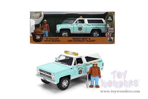Jada Toys - Hollywood Rides | Chevrolet® Blazer with Smokey Bear™ Diecast Figure (1980, 1/24, diecast model car, Light Green) 36294
