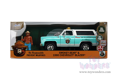 Jada Toys - Hollywood Rides | Chevrolet® Blazer with Smokey Bear™ Diecast Figure (1980, 1/24, diecast model car, Light Green) 36294