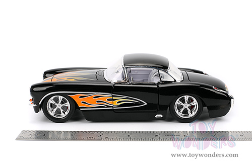 Jada Toys Bigtime Muscle - Chevrolet® Corvette® Hardtop (1957, 1/24 scale diecast model car, Black/w Flames) 36300