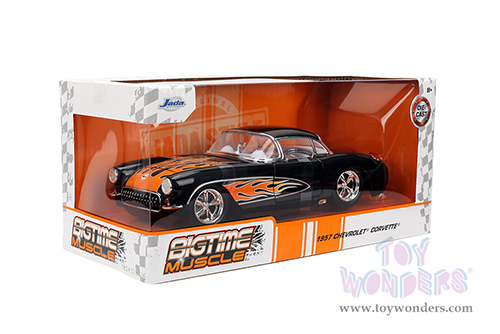 Jada Toys Bigtime Muscle - Chevrolet® Corvette® Hardtop (1957, 1/24 scale diecast model car, Black/w Flames) 36300
