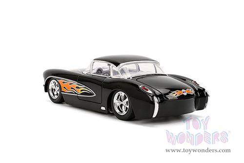 Jada Toys Bigtime Muscle - Chevrolet® Corvette® Hardtop (1957, 1/24 scale diecast model car, Black/w Flames) 36300