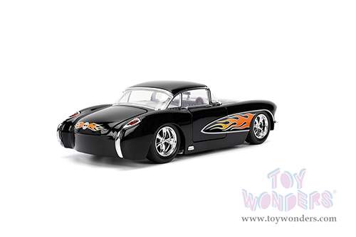 Jada Toys Bigtime Muscle - Chevrolet® Corvette® Hardtop (1957, 1/24 scale diecast model car, Black/w Flames) 36300