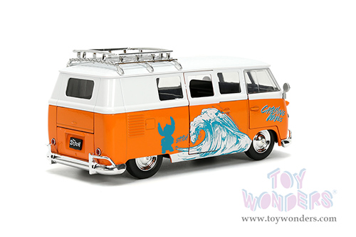Jada Toys - Hollywood Rides | Disney Stitch Volkswagen Bus with Stitch Diecast Figure (1961, 1/24, diecast model car, Orange/White) 36340