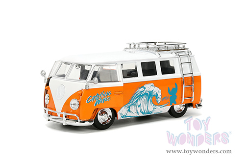 Jada Toys - Hollywood Rides | Disney Stitch Volkswagen Bus with Stitch Diecast Figure (1961, 1/24, diecast model car, Orange/White) 36340