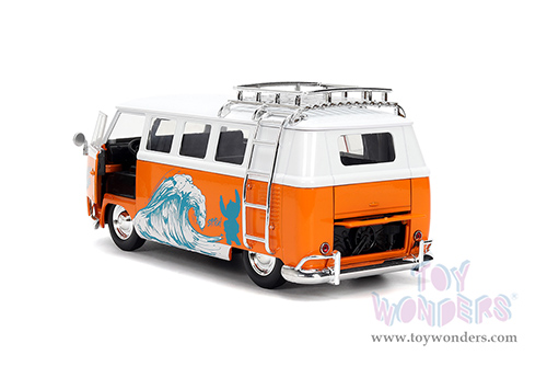 Jada Toys - Hollywood Rides | Disney Stitch Volkswagen Bus with Stitch Diecast Figure (1961, 1/24, diecast model car, Orange/White) 36340