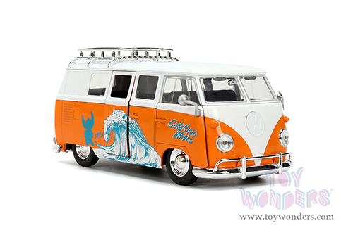 Jada Toys - Hollywood Rides | Disney Stitch Volkswagen Bus with Stitch Diecast Figure (1961, 1/24, diecast model car, Orange/White) 36340