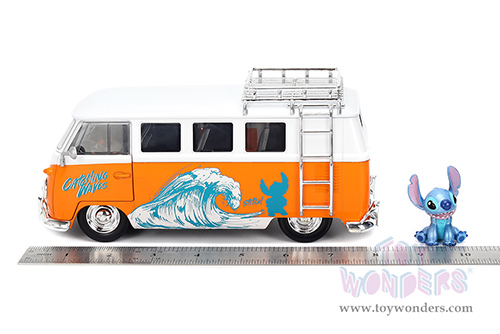 Jada Toys - Hollywood Rides | Disney Stitch Volkswagen Bus with Stitch Diecast Figure (1961, 1/24, diecast model car, Orange/White) 36340