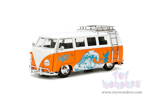 Jada Toys - Hollywood Rides | Disney Stitch Volkswagen Bus with Stitch Diecast Figure (1961, 1/24, diecast model car, Orange/White) 36340