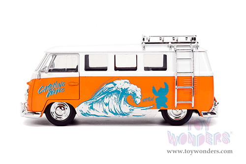 Jada Toys - Hollywood Rides | Disney Stitch Volkswagen Bus with Stitch Diecast Figure (1961, 1/24, diecast model car, Orange/White) 36340