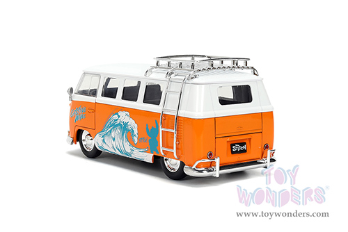 Jada Toys - Hollywood Rides | Disney Stitch Volkswagen Bus with Stitch Diecast Figure (1961, 1/24, diecast model car, Orange/White) 36340