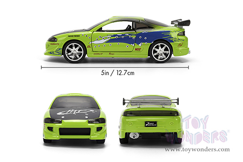 Jada Toys Fast & Furious - Brian's Mitsubishi Eclipse Damaged Version (1/32 scale diecast model car, Glossy Green) 36356