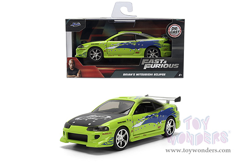Jada Toys Fast & Furious - Brian's Mitsubishi Eclipse Damaged Version (1/32 scale diecast model car, Glossy Green) 36356